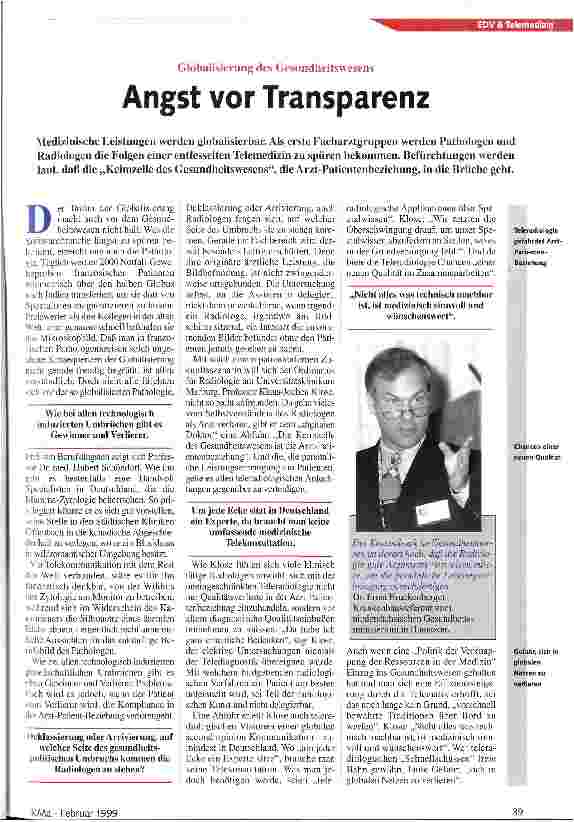Vorschauseite 1: Angst vor Transparenz Globalisierung des Gesundheitswesens