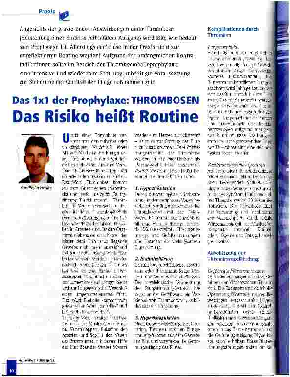Vorschauseite 1: Das 1x1 der Prophylaxe: THROMBOSEN Das Risiko heißt Routine