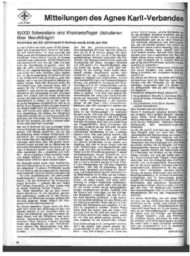 Vorschauseite 1: 10000 Schwestern und Krankenpfleger diskutieren über Berufsfragen Bericht über den XIV. ICN-Kongreß in Montreal v. 22. bis 28.06.1969