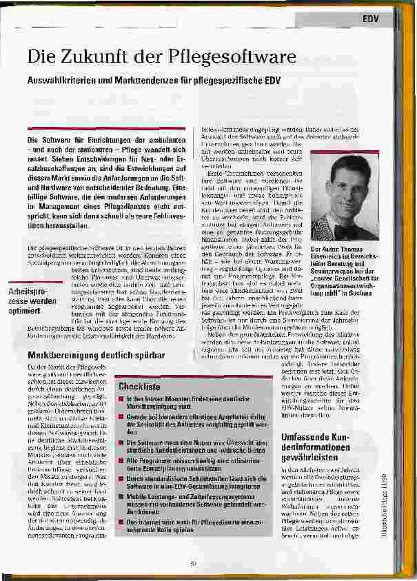Vorschauseite 1: Die Zukunft der Pflegesoftware Auswahlkritierien und Markttendenzen für pflegespezifische EDV