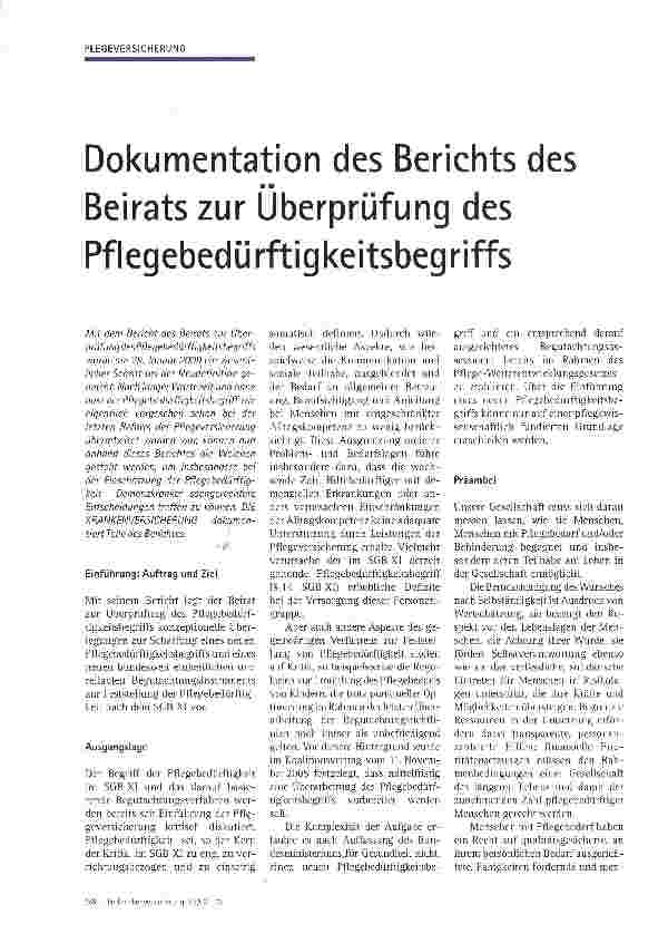 Vorschauseite 1: Dokumentation des Berichts des Beirats zur Überprüfung des Pflegebedürftigkeitsbegriffs