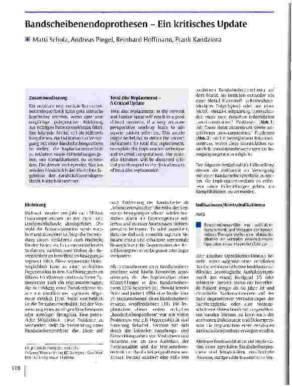 Vorschauseite 1: Bandscheibenendoprothesen - Ein kritisches Update