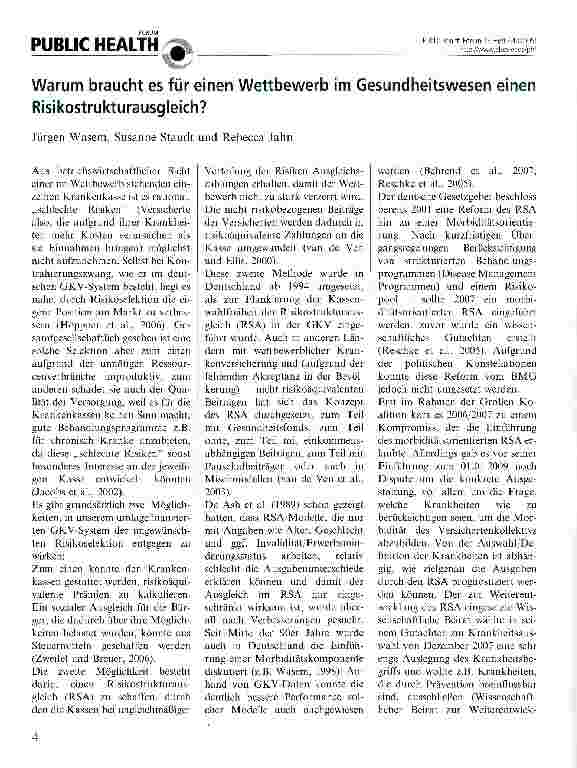 Vorschauseite 1: Warum braucht es für einen Wettbewerb im Gesundheitswesen einen Risikostrukturausgleich?