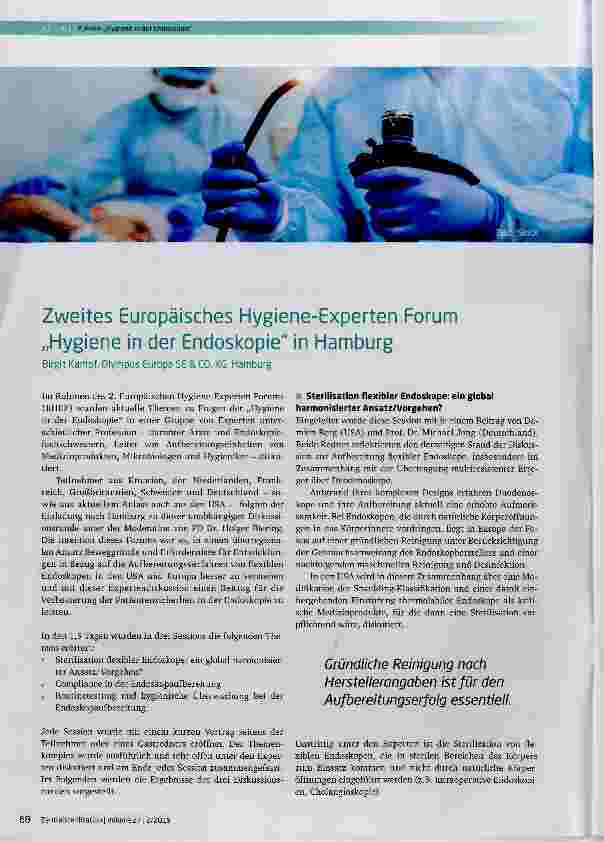 Vorschauseite 1: Zweites Europäisches Hygiene-Experten Forum „Hygiene in der Endoskopie in Hamburg
