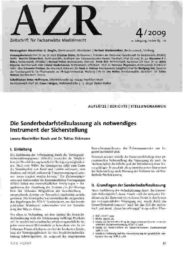 Vorschauseite 1: Die Sonderbedarfsteilzulassung als notwendiges Instrument der Sicherstellung
