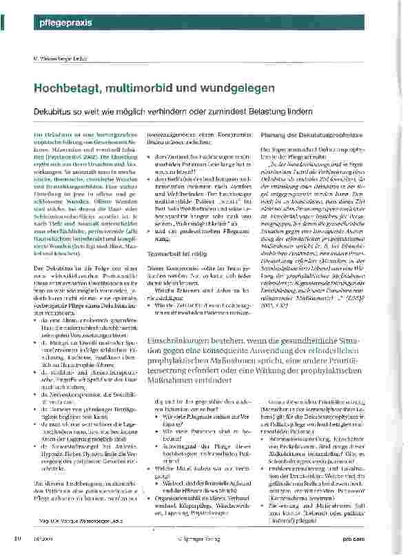 Vorschauseite 1: Hochbetagt, multimorbid und wundgelegen