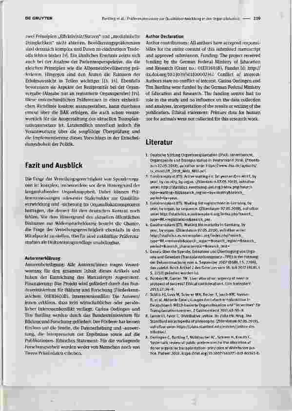 Vorschauseite 3: Präferenzmessung zur Qualitätsentwicklung in der Organallokation