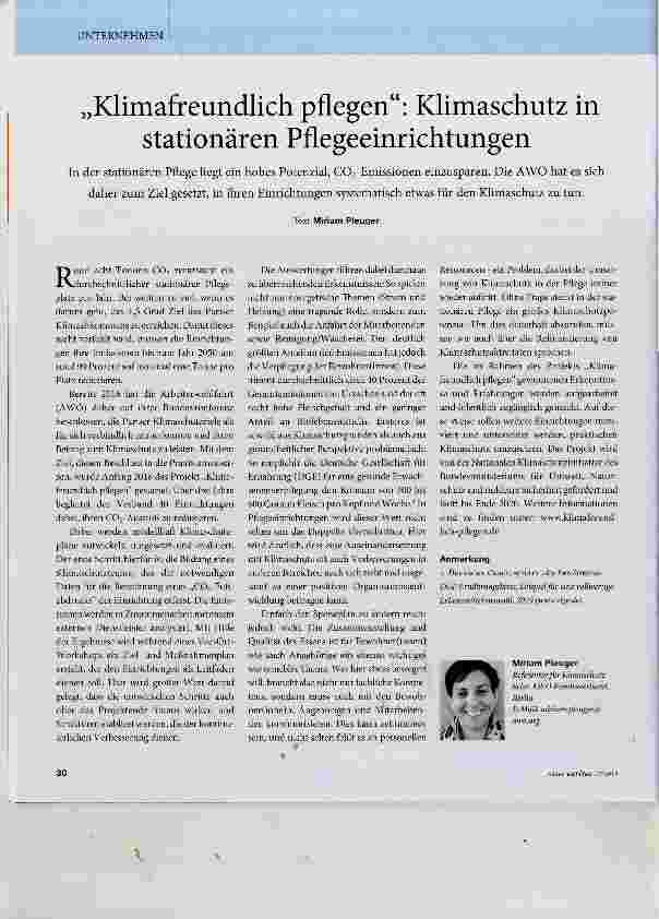 Vorschauseite 1: „Klimafreundlich pflegen“: Klimaschutz in stationären Pflegeeinrichtungen