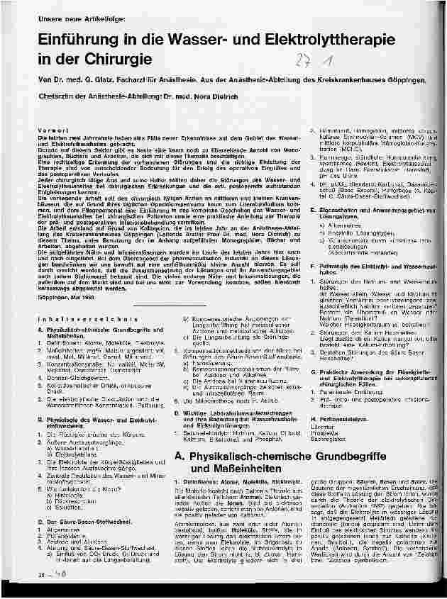 Vorschauseite 1: Einführung in die Wasserund Elektrolyttherapie in der Chirurgie Physikalisch-chemische Grundbegriffe und Maßnahmen