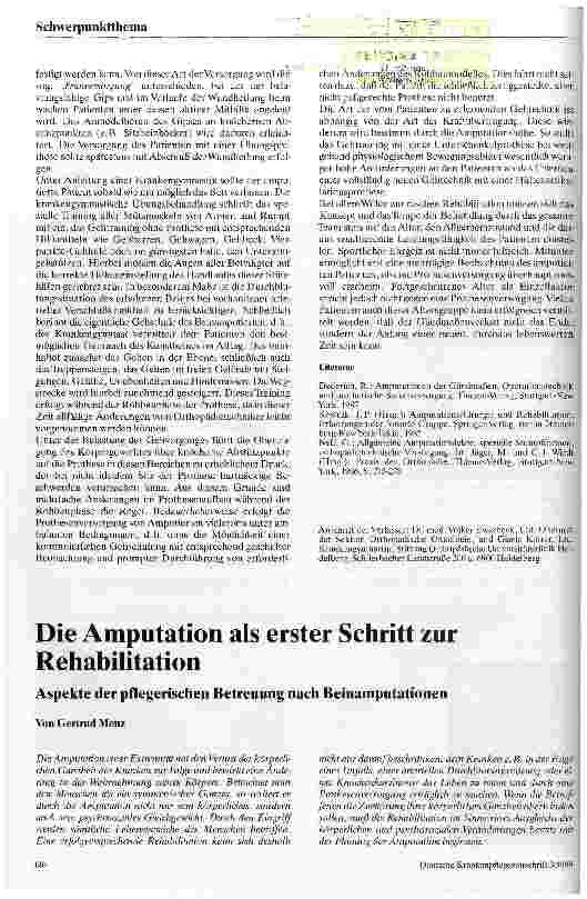 Vorschauseite 1: Die Amputation als erster Schritt zur Rehabilitation Aspekte der pflegerischen Betreuung nach Beinamputationen