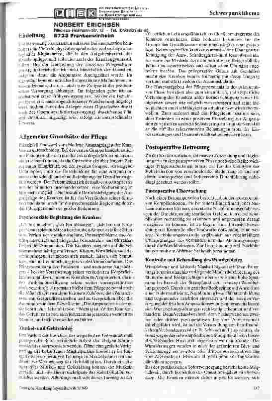 Vorschauseite 2: Die Amputation als erster Schritt zur Rehabilitation Aspekte der pflegerischen Betreuung nach Beinamputationen