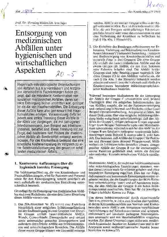 Vorschauseite 1: Entsorgung von medizinischen Abfällen unter hygienischen und wirtschaftlichen Aspekten