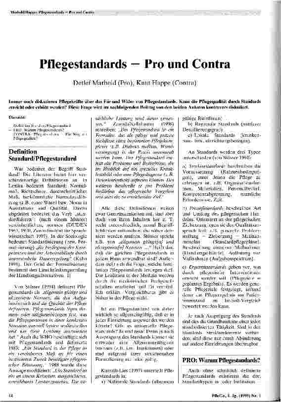 Vorschauseite 1: Pflegestandards - Pro und Contra