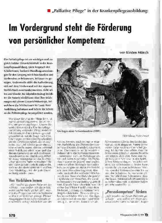 Vorschauseite 1: Im Vordergrund steht die Förderung von persönlicher Kompetenz Palliative Pflege in der Krankenpflegeausbildung