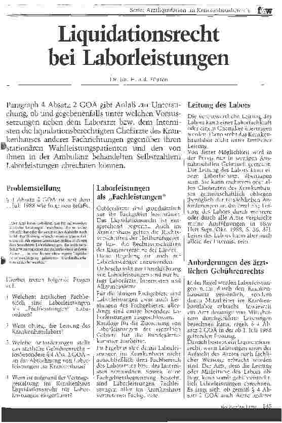 Vorschauseite 1: Liquidationsrecht bei Laborleistungen