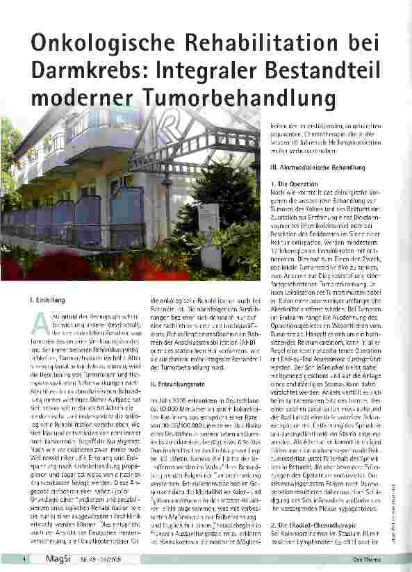 Vorschauseite 1: Onkologische Rehabilitation bei Darmkrebs: Integraler Bestandteil moderner Tumorbehandlung