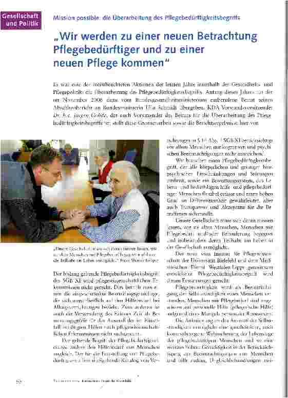 Vorschauseite 1: „Wir werden zu einer neuen Betrachtung Pflegebedürftiger und zu einer neuen Pflege kommen