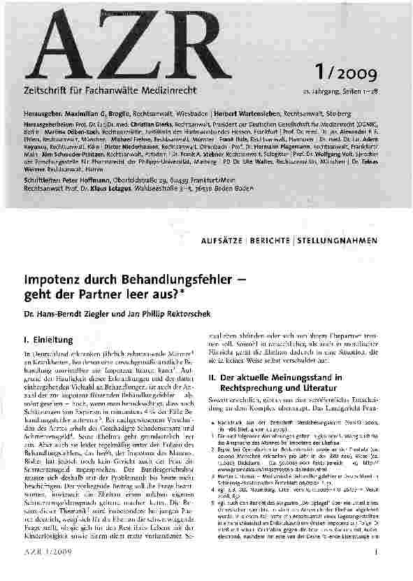 Vorschauseite 1: Impotenz durch Behandlungsfehler geht der Partner leer aus?