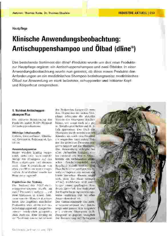 Vorschauseite 1: Klinische Anwendungsbeobachtung: Antischuppenshampoo und Ölbad (dline )
