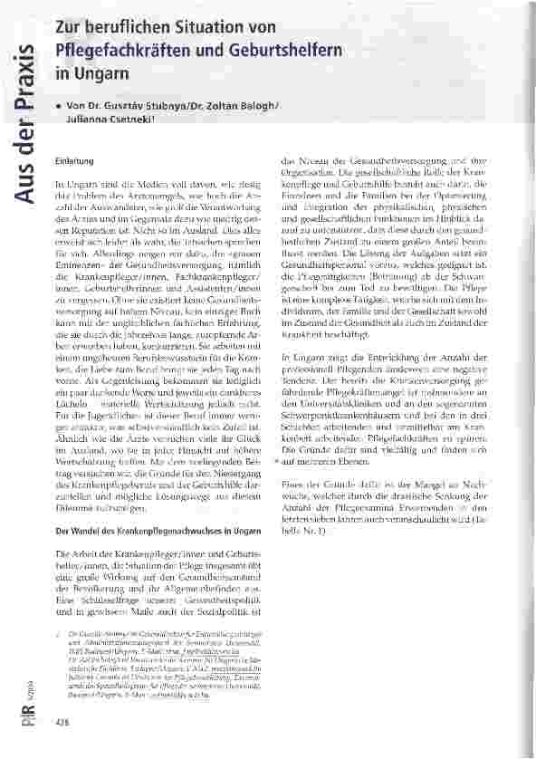 Vorschauseite 1: Zur beruflichen Situation von Pflegefachkräften und Geburtshelfern in Ungarn