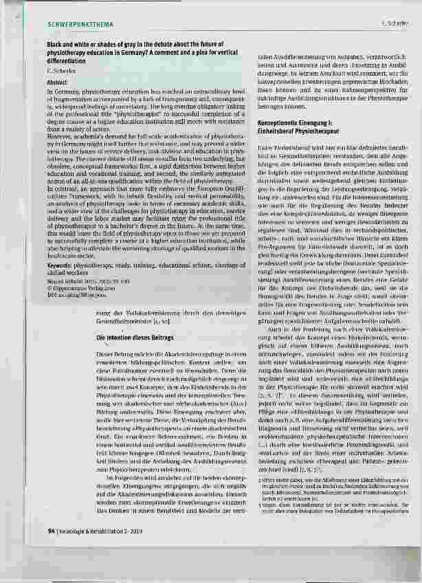 Vorschauseite 2: Schwarz-Weiß oder »Shades of Grey« in der Akademisierungsdebatte zur Physiotherapie? Ein Diskussionsbeitrag und ein Plädoyer für eine vertikale Differenzierung