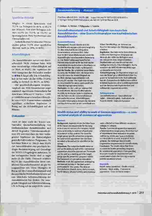 Vorschauseite 3: Gesundheitszustand und Arbeitsfähigkeit von deutschen Auszubildenden eine Querschnittsanalyse von kaufmännischen Auszubildenden