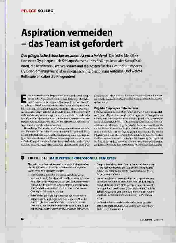 Vorschauseite 1: Aspiration vermeiden das Team ist gefordert
