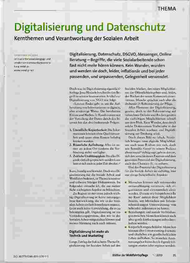 Vorschauseite 1: Digitalisierung und Datenschutz