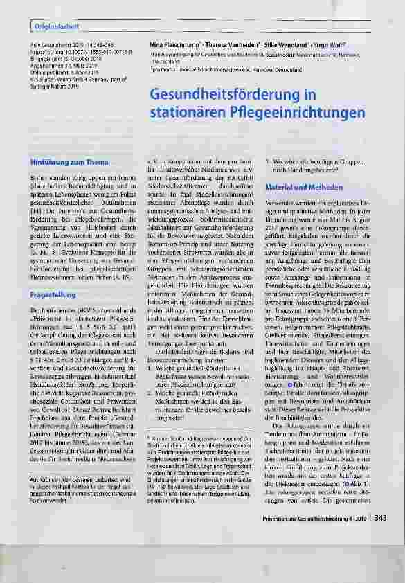 Vorschauseite 1: Gesundheitsförderung in stationären Pflegeeinrichtungen
