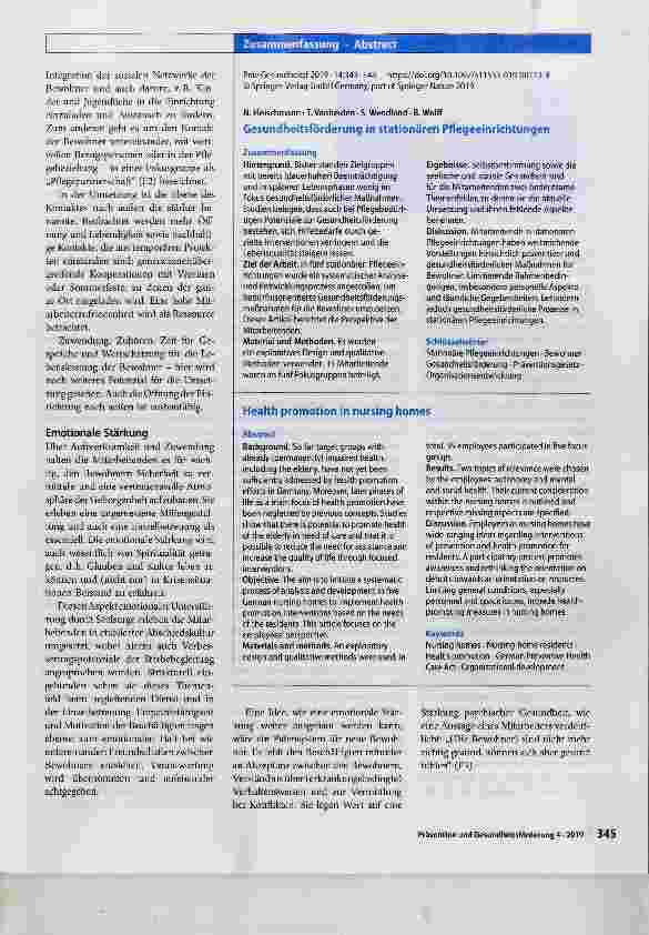 Vorschauseite 3: Gesundheitsförderung in stationären Pflegeeinrichtungen