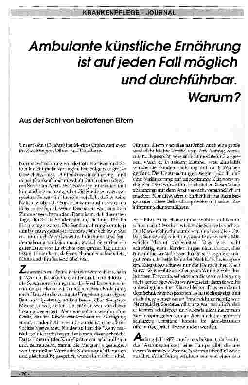 Vorschauseite 1: Ambulante künstliche Ernährung ist auf jeden Fall möglich und durchführbar - Warum? // Aus Sicht von betroffenen Eltern