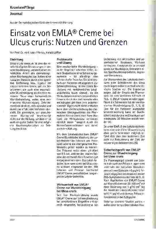 Vorschauseite 1: Einsatz von EMLA (r) Creme bei Ulcus cruris: Nutzen und Grenzen