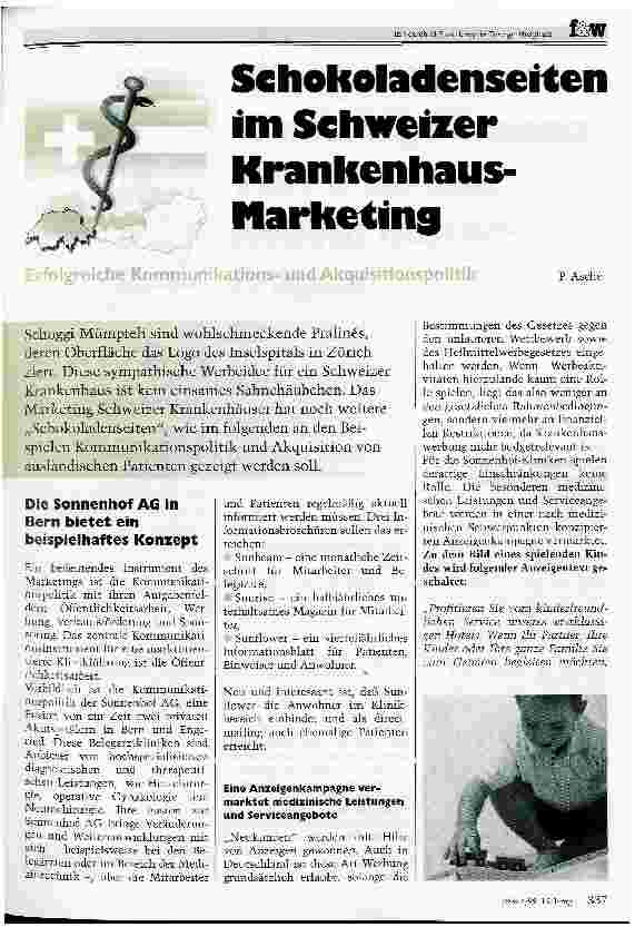 Vorschauseite 1: Schokoladenseiten im Schweizer Krankenhaus-Marketing