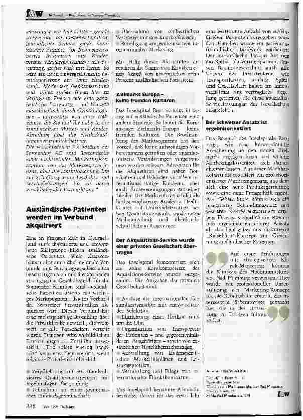 Vorschauseite 2: Schokoladenseiten im Schweizer Krankenhaus-Marketing