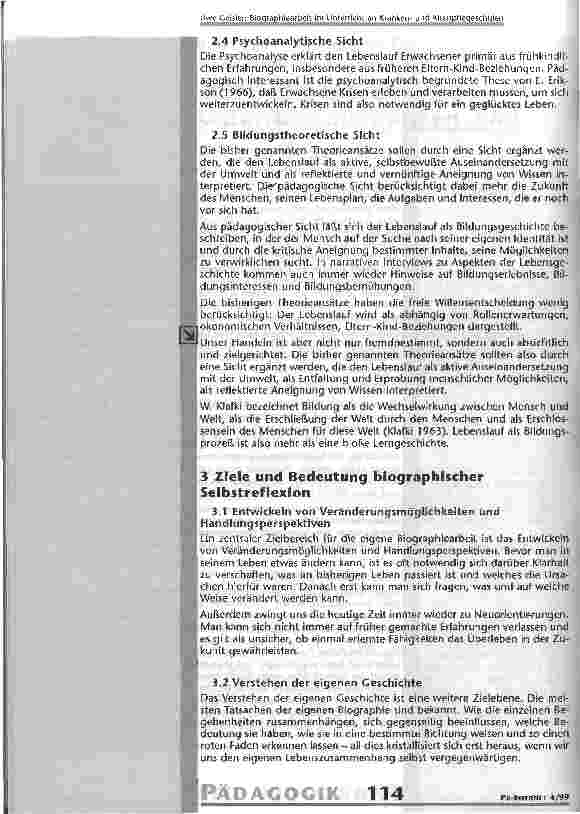 Vorschauseite 3: Biographiearbeit als Gegenstand und Methode im Unterricht an Krankenund Altenpflegeschulen Versuch einer Annäherung an die Thematik