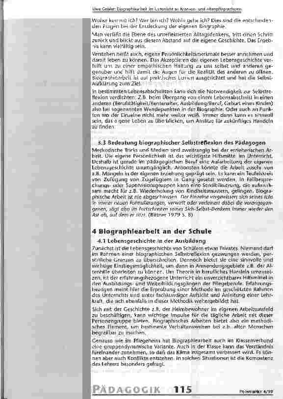 Vorschauseite 4: Biographiearbeit als Gegenstand und Methode im Unterricht an Krankenund Altenpflegeschulen Versuch einer Annäherung an die Thematik