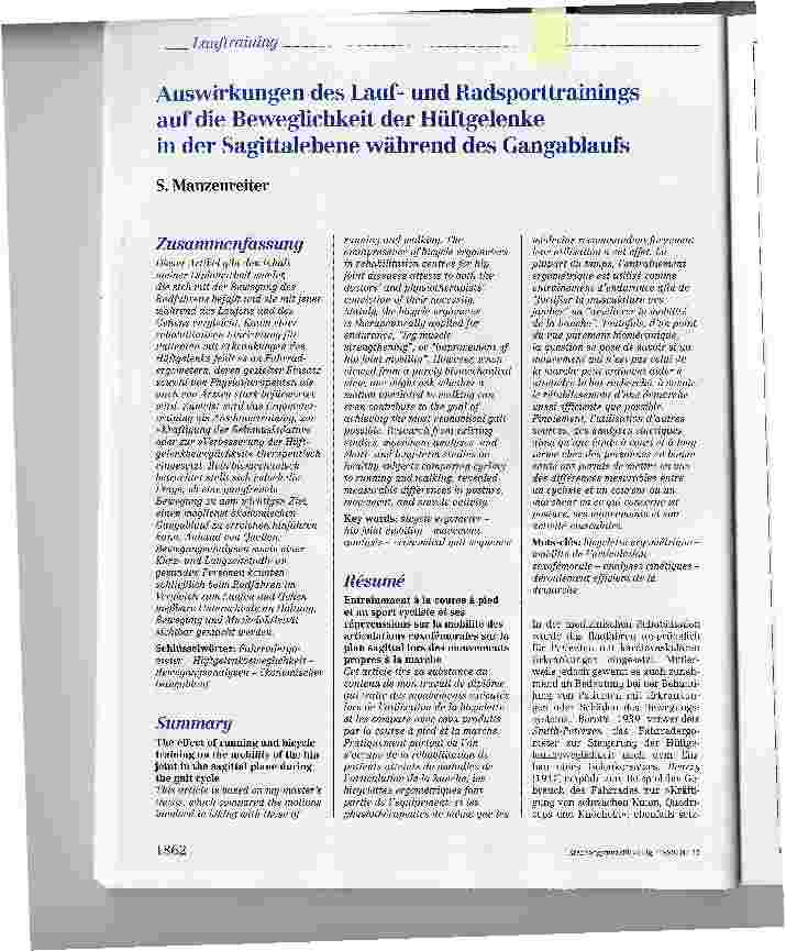 Vorschauseite 1: Auswirkungen des Laufund Radsporttrainingsauf die Beweglichkeit der Hüftgelenkein der Sagittalebene während des Gangablaufs