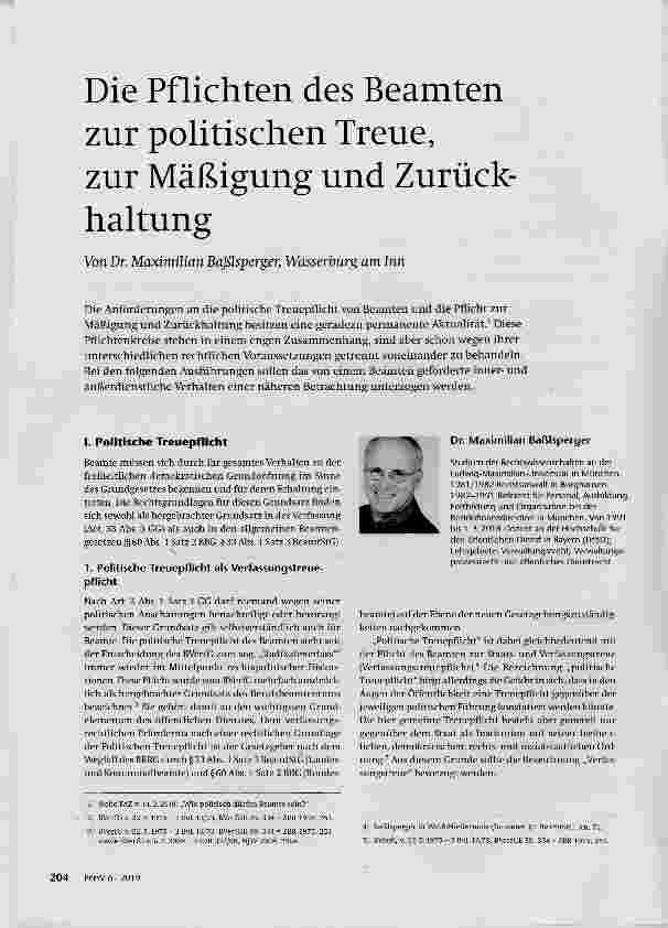 Vorschauseite 1: Die Pflichten des Beamten zur politischen Treue, zur Mäßigung und Zurückhaltung