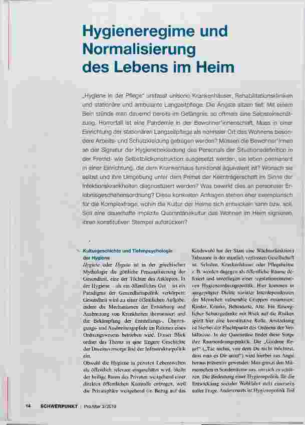 Vorschauseite 1: Hygieneregime und Normalisierung des Lebens im Heim
