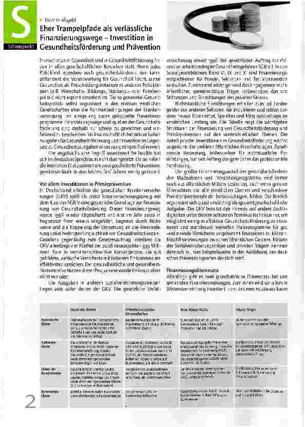 Vorschauseite 1: Eher Trampelpfade als verlässliche Finanzierungswege - Investition in Cesundheitsförderung und Prävention