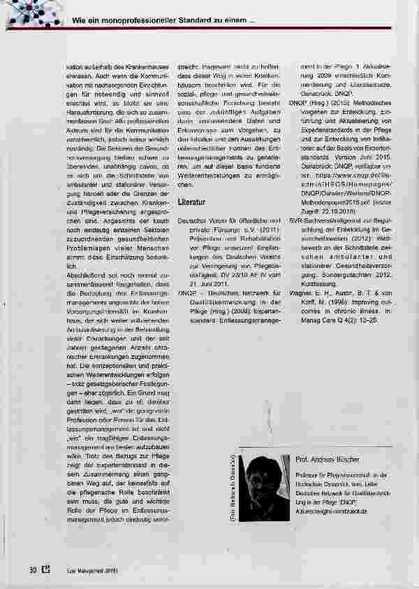 Vorschauseite 5: Wie ein monoprofessioneiier Standard zu einem multiprofessionelien Entlassungsmanagement beitragen kann