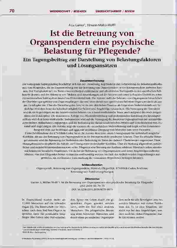 Vorschauseite 1: Ist die Betreuung von Organspendern eine psychische Belastung für Pflegende?