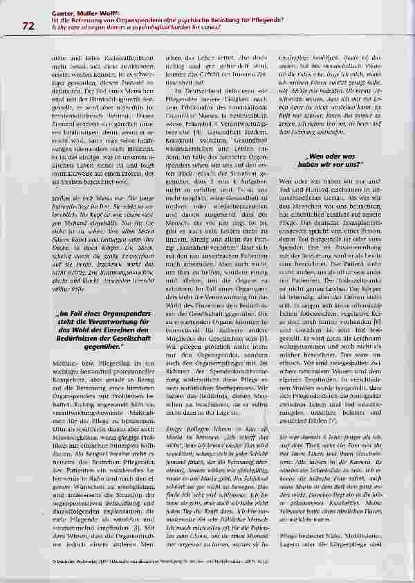 Vorschauseite 3: Ist die Betreuung von Organspendern eine psychische Belastung für Pflegende?