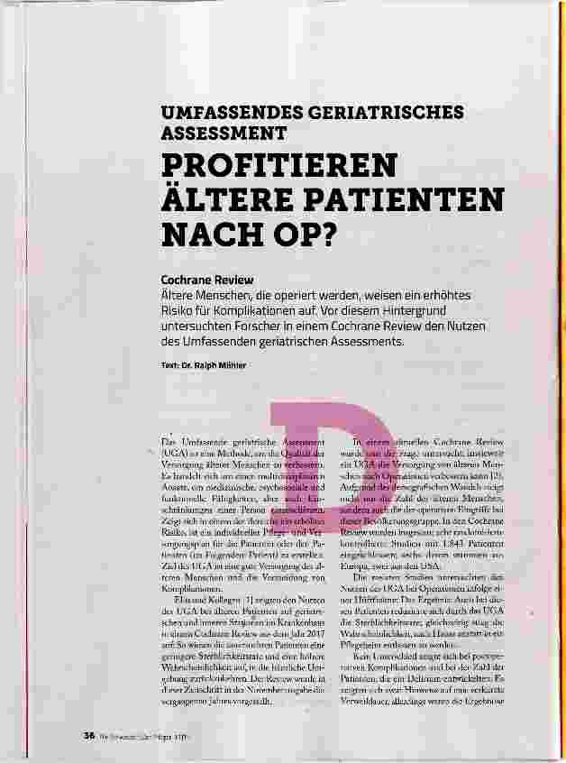 Vorschauseite 1: UMFASSENDES GERIATRISCHES ASSESSMENT PROFITIEREN ÄLTERE PATIENTEN NACH OP?