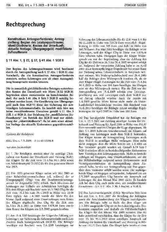 Vorschauseite 1: Der Beginn des Leistungszeitraums wird bestimmt durch die Antragstellung nach § 37 Abs. 1 SGB II: eine Vorschrift, die ein konstitutives Antragserfordernis statuiert, sodass Leist…