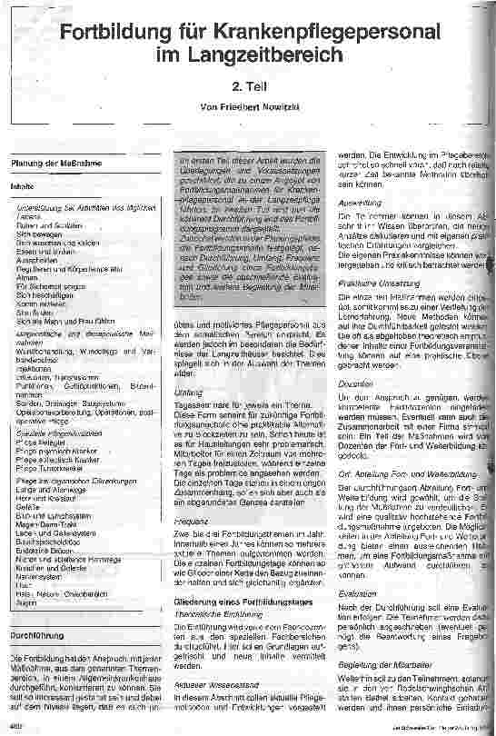 Vorschauseite 1: Fortbildung für Krankenpflegepersonal im Langzeitbereich 2. Teil