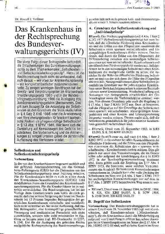 Vorschauseite 1: Das Krankenhaus in der Rechtsprechung des Bundesverwaltungsgerichts (IV)