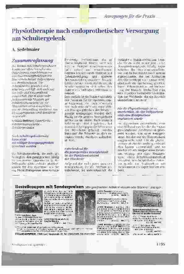 Vorschauseite 1: Physiotherapie nach endoprothetischer Versorgung am Schultergelenk