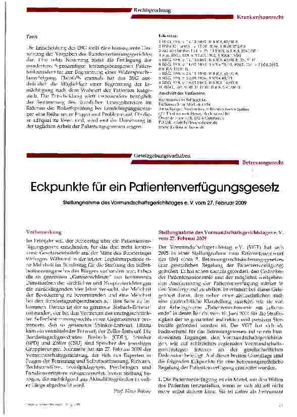 Vorschauseite 1: Eckpunkte für ein Patientenverfügungsgesetz