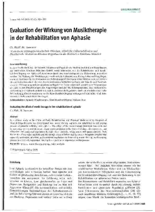 Vorschauseite 1: Evaluation der Wirkung von Musiktherapie in der Rehabilitation von Aphasie